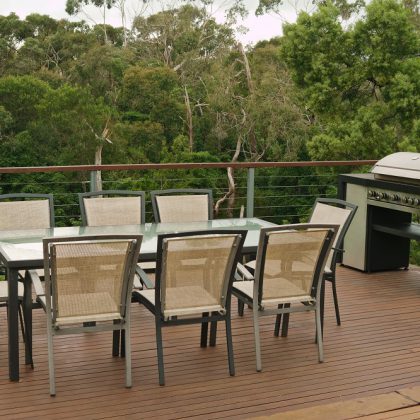 Terrace with table and bbq